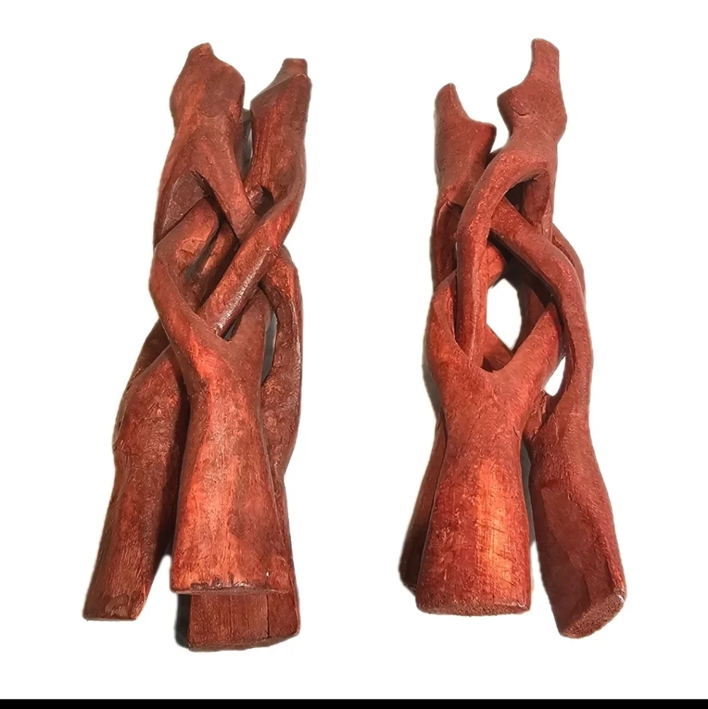 2 Hand carved wooden cobra tripod stand display holder, plant stand tray holder